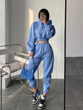 Prettyswomen Maci Solid Color Cropped Hoodie High Waist Sweatpants Matching Set