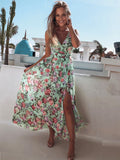 Prettyswomen new spring and summer ebay European and American foreign trade printed chiffon dress sleeveless holiday beach slit long skirt