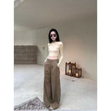 fall street style Knitted Short Top round Neck Slim Fit Slimming Versatile Waist-Exposed Long Sleeve Bottoming Shirt