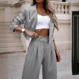 striped 2024 Women's Elegant Casual Striped Short Lapel Suit Straight Pants Suit