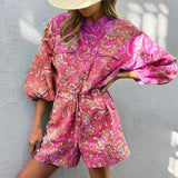 Prettyswomen Fresh Print Lace-Up Romper