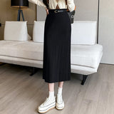 2000s fashion Knitted Skirt for Women Autumn and Winter New High-Grade Elastic Belt Belt Draping Pit Straight Skirt One-Step Skirt