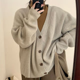 90s streetwear 2024 Autumn and Winter Gentle Lazy Retro Style Large V-neck Knitted Cardigan Loose plus Size Coat