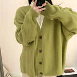 90s streetwear 2024 Autumn and Winter Gentle Lazy Retro Style Large V-neck Knitted Cardigan Loose plus Size Coat