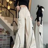 acubi Spring and Autumn Casual Pants Women's Loose Straight Sports Fashion Brand Pants High-Grade Washed Cotton Design Overalls