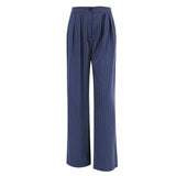 business casual women outfits chic Women's High Waist Straight Wide-Leg Pants Autumn and Winter New Navy Blue Striped Fashion Casual Trousers