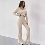 set 2024 Women's New Autumn Casual Straight Pants V-neck Haier Roll Washing and Baking Suit