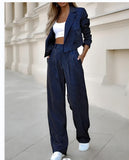 Prettyswomen-shop striped 2024 Women's Elegant Casual Striped Short Lapel Suit Straight Pants Suit