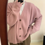 90s streetwear 2024 Autumn and Winter Gentle Lazy Retro Style Large V-neck Knitted Cardigan Loose plus Size Coat