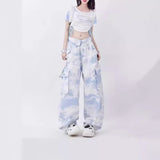 fall outfits aesthetic Camouflage Overalls Women's Flip Waist Tie-Dye Design Loose Straight Casual Pants