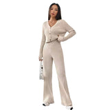 set 2024 Women's New Autumn Casual Straight Pants V-neck Haier Roll Washing and Baking Suit