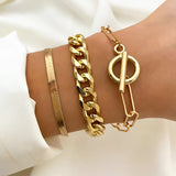 gold Retro Thick Chain Personalized Bracelet Mixed Open Bracelet Bracelet Stacked Style Suit Bracelet