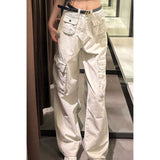 Prettyswomen-shop tomboy outfit American High Street Retro Multi-Pocket High Waist Loose Wide Leg Denim Pants