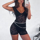 Prettyswomen Spring Summer Sexy Tight See through Embroidery Romper Women