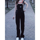 korean fashion Denim Suspender Pants for Women Spring and Autumn New High Waist Loose Straight Pants Slimming Jeans Suspender Wide Leg Pants