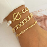 gold Retro Thick Chain Personalized Bracelet Mixed Open Bracelet Bracelet Stacked Style Suit Bracelet