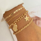 gold Retro Thick Chain Personalized Bracelet Mixed Open Bracelet Bracelet Stacked Style Suit Bracelet