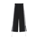 grunge outfits American-Style Straight Casual Pants Women's Early Spring Bow Line Loose Draping Sports Pants Black Mop Wide-Leg Pants Fashion