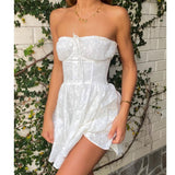 Prettyswomen-shop dress Women's Spring Women's New Party Dress White Wrapped Chest Lace Dress