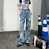 tomboy outfit Hot Girl Ripped Jeans Women's Summer New Straight Loose High Waist Slimming Wide Leg Pants Fashion Ins