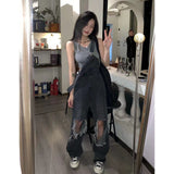 tomboy fits Ripped Denim Suspender Pants Summer Hot Girl Style Fried Street Trousers