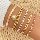 gold Retro Thick Chain Personalized Bracelet Mixed Open Bracelet Bracelet Stacked Style Suit Bracelet