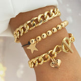 gold Retro Thick Chain Personalized Bracelet Mixed Open Bracelet Bracelet Stacked Style Suit Bracelet