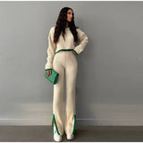 set Autumn New Casual Loose Home High Waist Elegant Split Suit Pants