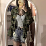 Prettyswomen-shop grunge outfits Plus Size Chubby Girl High Waist Denim Shorts Women's 2024 Summer New Loose Slimming Straight Pants A- line Wide Leg Hot Pants