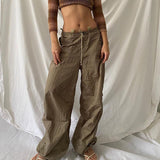 Prettyswomen Summer Drawstring Cargo Pants Women Casual Loose Low Waist Baggy Sweatpants Vintage Wide Leg Trousers Streetwear