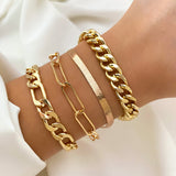 gold Retro Thick Chain Personalized Bracelet Mixed Open Bracelet Bracelet Stacked Style Suit Bracelet