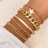 gold Retro Thick Chain Personalized Bracelet Mixed Open Bracelet Bracelet Stacked Style Suit Bracelet