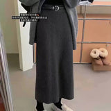 2000s fashion Knitted Skirt for Women Autumn and Winter New High-Grade Elastic Belt Belt Draping Pit Straight Skirt One-Step Skirt