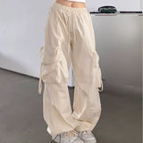 tomboy outfit American Retro Straight Wide-Leg Pants Large Pocket Hip Hop Street Mopping Casual Pants White Loose Overalls Ins