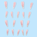 PrettysWomen-Long Pointed Head False Nails French White Pearl Press on Nails Korean Style Full Cover Women Lady Artificial Fake Nails 24pcs