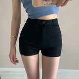 Prettyswomen Women Denim Shorts Summer Harajuku High Waist Elastic Jean Shorts Sexy Skinny Casual Fashion Korean Style Wide Leg Pants