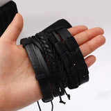 PrettysWomen 5Pcs New Black Wrap Woven Fashion Bracelets Men Women Trendy Elegant Vintage Leather Bracelets Men Wristband Jewelry Gifts 2024