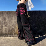 Prettyswomen-Gothic Women Punk Cargo Pants Wide Straight Leg Pants Grunge Hippie Baggy Trousers Y2k Academic Dark Clothes Streetwear