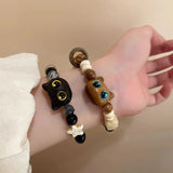 PrettysWomen New Cute Little Black Cat Bracelet for Women Men Fashion Funny Cartoon Animal Beaded Bracelet Handmade Trendy Girl Jewelry Gifts