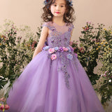 Prettyswomen- Kid Girls Prom Elegant Dress Tulle robe de Princess Tutu Piano Costume Purple Birthday Party Christmas Easter Host Dress Clothes