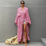 Prettyswomen 2023 Kimono Printed Cardigan Self Belted Long Sleeve Dress Tunic Bath Outlet Saida De Praia Women Beach Wear Swimsuit Cover Up