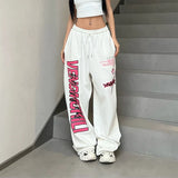 Prettyswomen-Letter Print White Sweatpants Women Loose High Waist Hip Hop Trousers American Style Streetwear Female Wide Leg Pants New