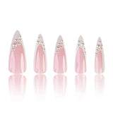 PrettysWomen-Long Pointed Head False Nails French White Pearl Press on Nails Korean Style Full Cover Women Lady Artificial Fake Nails 24pcs