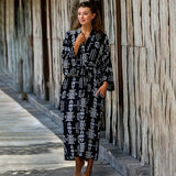 Prettyswomen 2023 Kimono Printed Cardigan Self Belted Long Sleeve Dress Tunic Bath Outlet Saida De Praia Women Beach Wear Swimsuit Cover Up