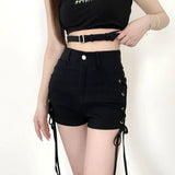 Prettyswomen Black Goth Shorts Women Sexy Bandage Lace Up High Waist Y2k Streetwear Shorts Casual Tight Hot Pants