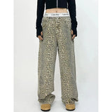 Prettyswomen-American Retro High Street Casual Overalls Leopard Print Loose Wide Leg Pants For Women Y2k Hip-hop Cargo Grunge Baggy Trousers