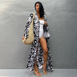 Prettyswomen 2023 Kimono Printed Cardigan Self Belted Long Sleeve Dress Tunic Bath Outlet Saida De Praia Women Beach Wear Swimsuit Cover Up