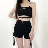 Prettyswomen Black Goth Shorts Women Sexy Bandage Lace Up High Waist Y2k Streetwear Shorts Casual Tight Hot Pants