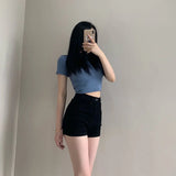 Prettyswomen Women Denim Shorts Summer Harajuku High Waist Elastic Jean Shorts Sexy Skinny Casual Fashion Korean Style Wide Leg Pants