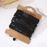 PrettysWomen 5Pcs New Black Wrap Woven Fashion Bracelets Men Women Trendy Elegant Vintage Leather Bracelets Men Wristband Jewelry Gifts 2024